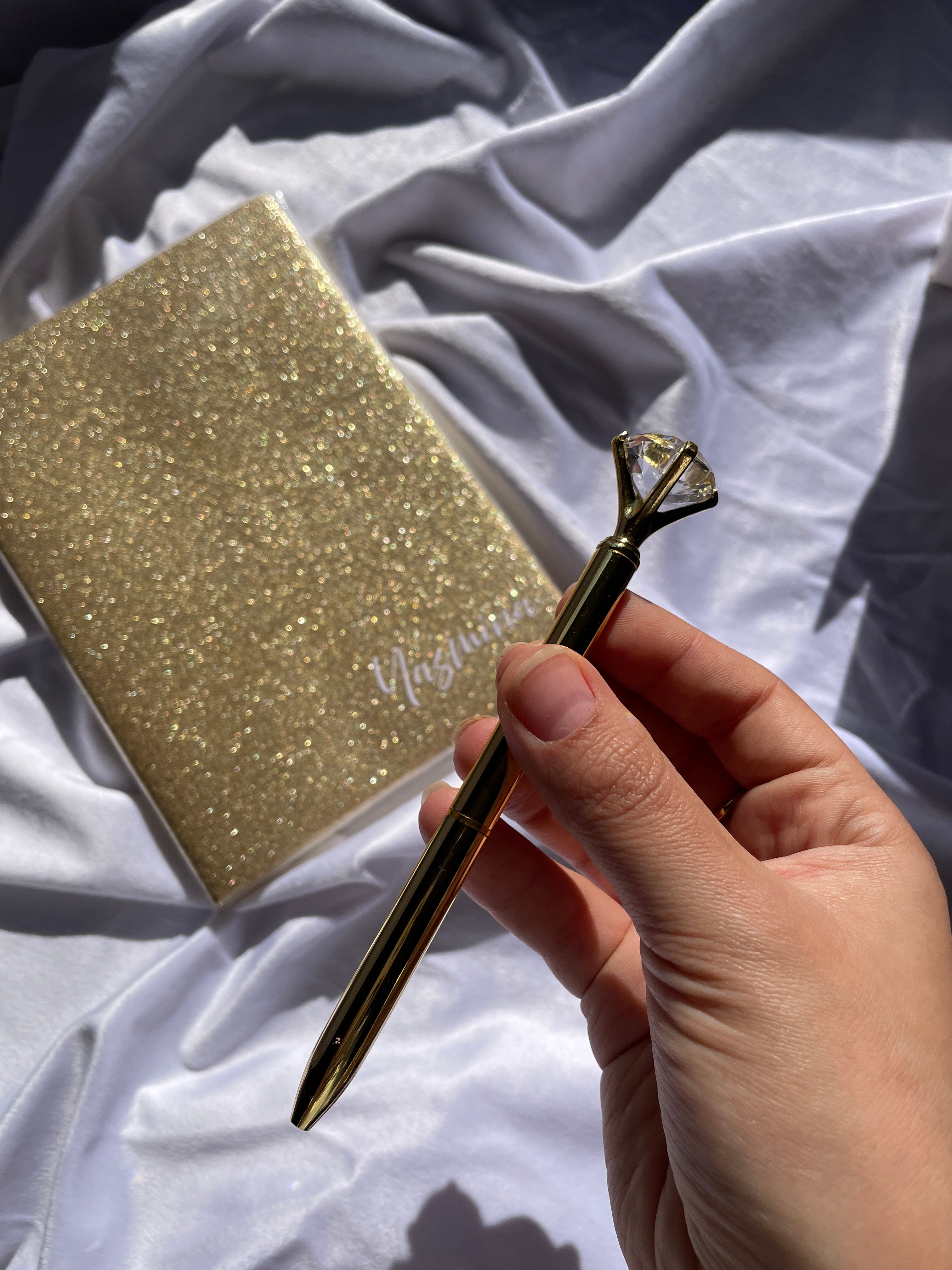 Libreta gold personalizada + bolígrafo diamante
